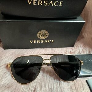 Versace Gold Frame Sunglasses with Black Lenses